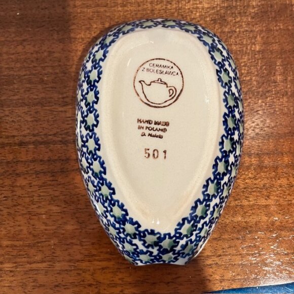 Ceramika Polish Pottery Spoon Rest Orange Poppy Flowers Hand Made - Picture 4 of 5